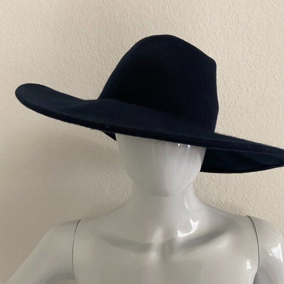 Chic Navy-Blue Wide Brim Fedora Hat- One Size Fits Most, Women's Wool Fedora Hat - Picture 5 of 15
